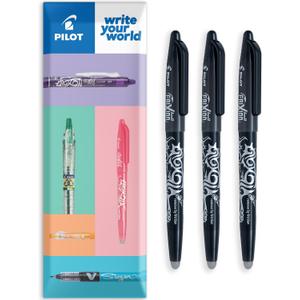 Pilot Frixion Heat/Friction Erasable Rollerball Pen FR7 - Medium Line 0.7mm Tip Nib - Wallet Pack of 3 (Black)