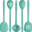 600F Heat Resistant Kitchen Utensil: U-Taste 13.6" Extra Long Silicone Cooking Tools Set, Food-Grade Non-Stick Solid and Slotted Turner Spatula, Mixing Spoon, and Soup Ladle (5 Pieces, Aqua Sky)