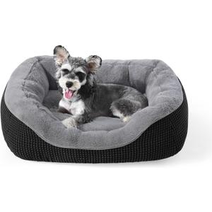INVENHO Small Dog Bed Washable Orthopedic Calming Warming Durable Pet Bed with Anti-Slip Bottom (S (20"x19"x6"), Black)