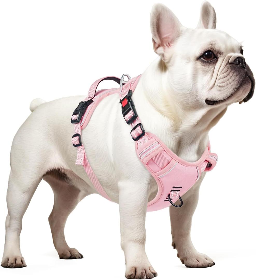 Timos Dog Harness Small Sized, No Pull Pet Harness with Neck Lockable Snap,No Choke Front Clip Dog Reflective Vest,Adjustable Metal Rings 3 Buckles,Easy Control Handle for Small Dogs Lock Pink S