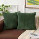 Kevin Textile Pack of 2 Spring Corduroy Soft Soild Decorative Square Throw Pillow Covers Set Cushion Cases Pillowcases for Sofa Bedroom Car 22 x 22 Inch 55 x 55 Cm Moss Green