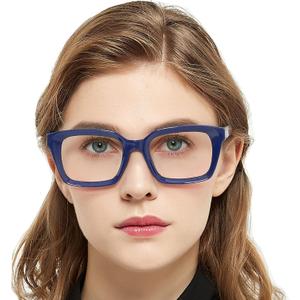 MARE AZZURO Oversized Reading Glasses Women Retro Square Readers 100 125 150 175 200 225 250 275 300 350 400 500 600 (Solid Blue, 4.0)