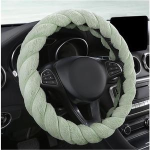 KVAEY Fluffy Car Steering Wheel Cover, 15 Inches Anti-Slip Round Fuzzy Winter Steering Wheel Protector, Soft Warm Plush Steering Wheel Cover for Women Girls, Car Accessories (Green, Round)