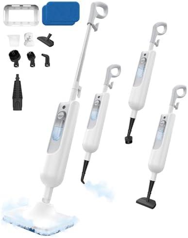 Hivroo F2 Steam Mop, 12-in-1 Handheld Steam Cleaner, Powerful Detachable Steam Mop for Floor Cleaning,360ML Tank,15FT Power Cable, Scrubbing Steam Cleaner for Home, Hardwood, Tile, Grout, Furniture-White