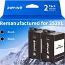 ZIPRINT Remanufactured Ink Cartridge Replacement for Epson 252XL 252 Ink for Epson Workforce WF-7720 WF-7710 WF-3640 WF-3630 WF-3620 WF-7620 WF-7610 WF-7110 Printer (252XL Black, 2-Pack)