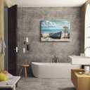 BHSUUHIT Nautical Boat on Beach Wall Art Coastal Painting Wall Decor Ocean Seagull Seascape Canvas Posters Sea Bird Farmhouse Prints pictures for Seashore Bathroom Bedroom Living Room(16x12in Canvas)