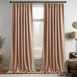 StangH Blush Beige Velvet Curtains 102 inches Long, Nursery Bedroom Room Darkening Sliding Door Panels Thermal Insulated Thick Privacy Drapes for Living Room, W52 x L102, 2 Panels