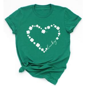 Womens St Patrick's Day Clover T-Shirt Shamrock Heart Graphic Tees Get Lucky Shirt Irish Tops (L)