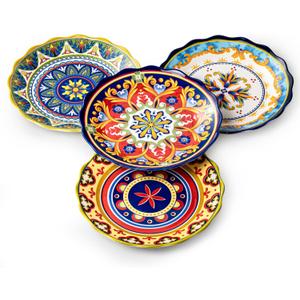 UNICASA Ceramic Dessert Plate Set of 4, 9 Inch Snack Plates with Scalloped Edges Serving Dishes for Salad, Cake, Cheese, Vibrant Boho Decoration, Microwave & Dishwasher Safe