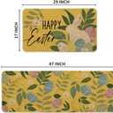 Artoid Mode Yellow Rabbit Bunny Leaves Easter Kitchen Mats Set of 2, Home Seasonal Spring Easter Holiday Holiday Party Mat - 17x29 and 17x47 Inch