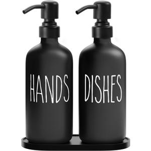 MOMEEMO Black Soap Dispenser Set, Contains Dish and Hand Soap Dispenser, Suitable for Kitchen Decor and Accessories. (Black)
