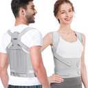 Fit Geno Back Brace Posture Corrector for Men & Women: Shoulder Straightener Adjustable Full Back Support Pain Relief - Scoliosis Hunchback Spine Corrector (Large) (Gray)