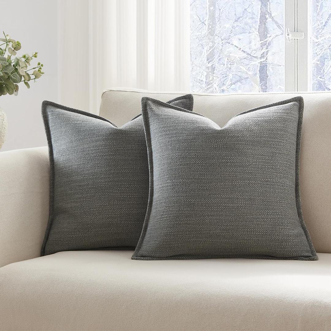 Meekio Set of 2 Mid Gray Pillow Covers 18 x 18 inches Flange Edge Pillow Covers Textured Throw Pillow Covers for Neutral Home Decor