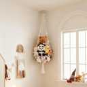 Stuffed Animal Hammock Corner Net Plushies Storage Hammock for Stuffed Animals Boho Room Decor Macrame Wall Decor with LED Light (Large, White)