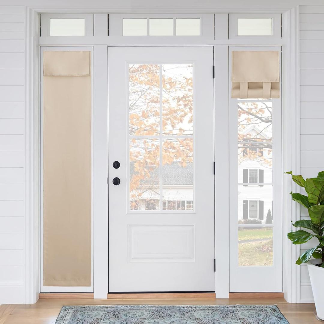 RYB HOME Room Darkening Sidelight Door Curtains, Privacy Window Curtains Thermal Insulate Covering for Patio/Glass/Front Door, 12 inch x 69 inches, Beige, 1 Panel