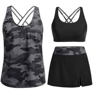 Daci Women's 3 Piece Tankini Swimsuits with Skirt - Tummy Control Bathing Suit Swim Tank Top Sport Bra 2026 Athletic Swimwear Small