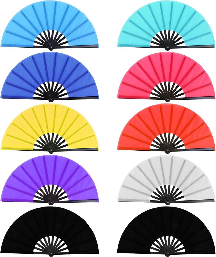 10 Pcs Large Folding Fan Bulk Popping Clacking Fans for Line Dancing Boots on The Ground Hand Fan for Dancing Performance Wedding Party Festival Decorative (9 Colors)
