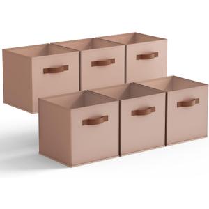 GRANNY SAYS Cube Storage Bins, 11 Inch Cube Storage Organizer, Fabric Storage Bins with PU Handle, Clothing Storage Baskets for Shelves, Closet, Dusty Pink, 6-Pack