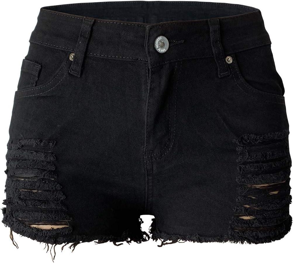 Aodrusa Womens Ripped Denim Shorts Mid Rise Body Enhancing Curvy Cutoff Distressed Jeans (Black, XL)