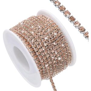 uxcell 11 Yard Crystal Rhinestone Close Chain Trim, Champagne Rhinestone with Silver Base, Modern Style, Wedding, Birthday, Christmas, Multiple Occasions