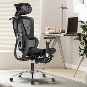 Ergonomic Mesh Office Chair with 6D Armrests, High Back Mesh Gaming Chair with Lumbar Support, Adjustable Seat Depth, 3D Headrest, Footrest for Big & Tall (Black)