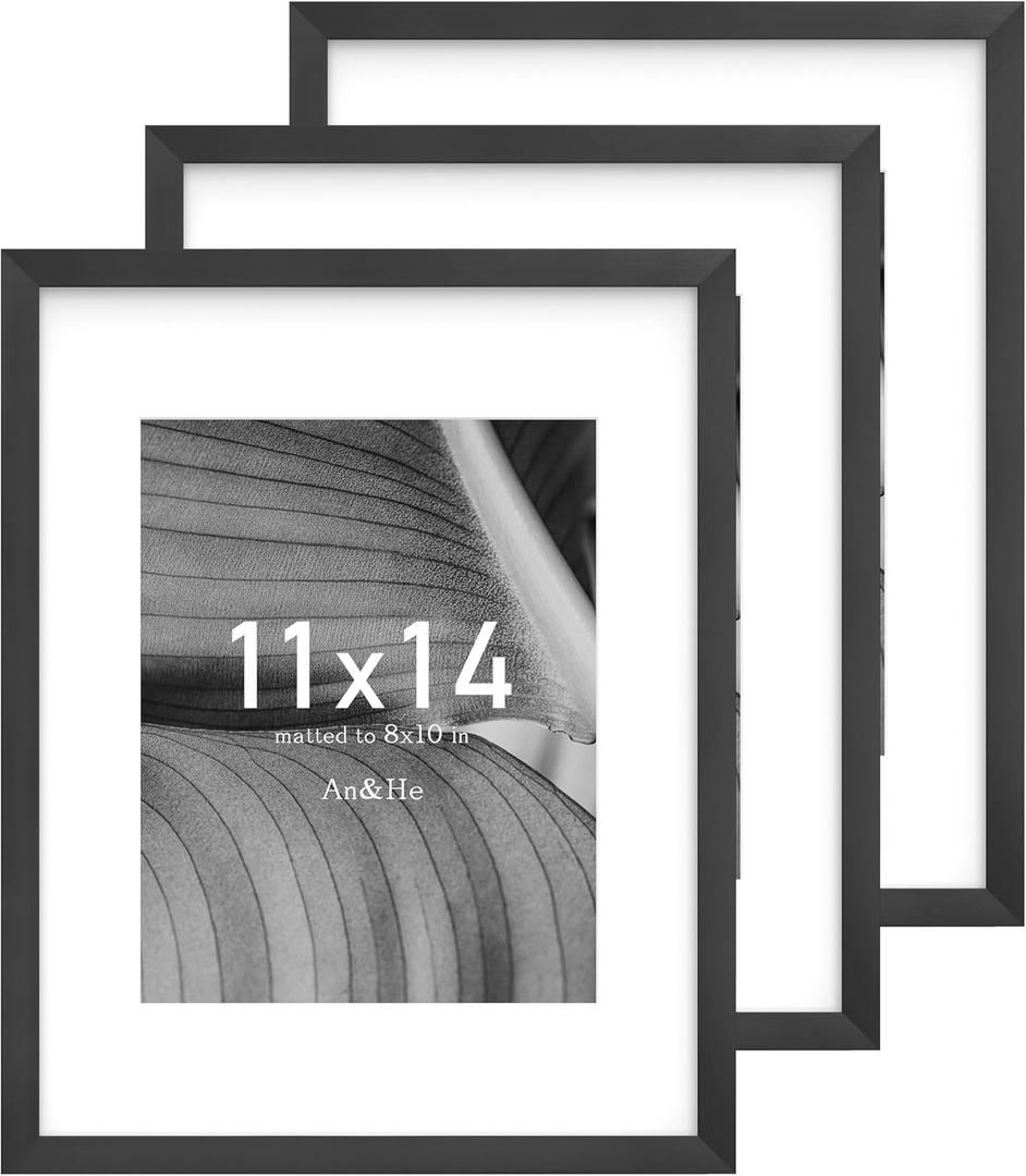 An&He 11x14 Picture Frame, Black Photo Frame for Tabletop and Wall Display, Minimalist Design, Set of 3