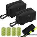 (2 Pack) Dog Poop Bag Holder, Poop Bag Holders for Leashes, CAKOVANO Doggie Waste Bag Dispenser Small Doggy Poop Bag Zipper Pouch with Carabiner Clip with 80 Pet Trash Bags, Black