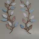 Zhengmy 2 Pieces Metal Tree Leaf Wall Decor Vine Olive Branch Leaf Wall Art Living Room, Hallway Wall Decor Outdoor Decoration(Blue Brown Colors)