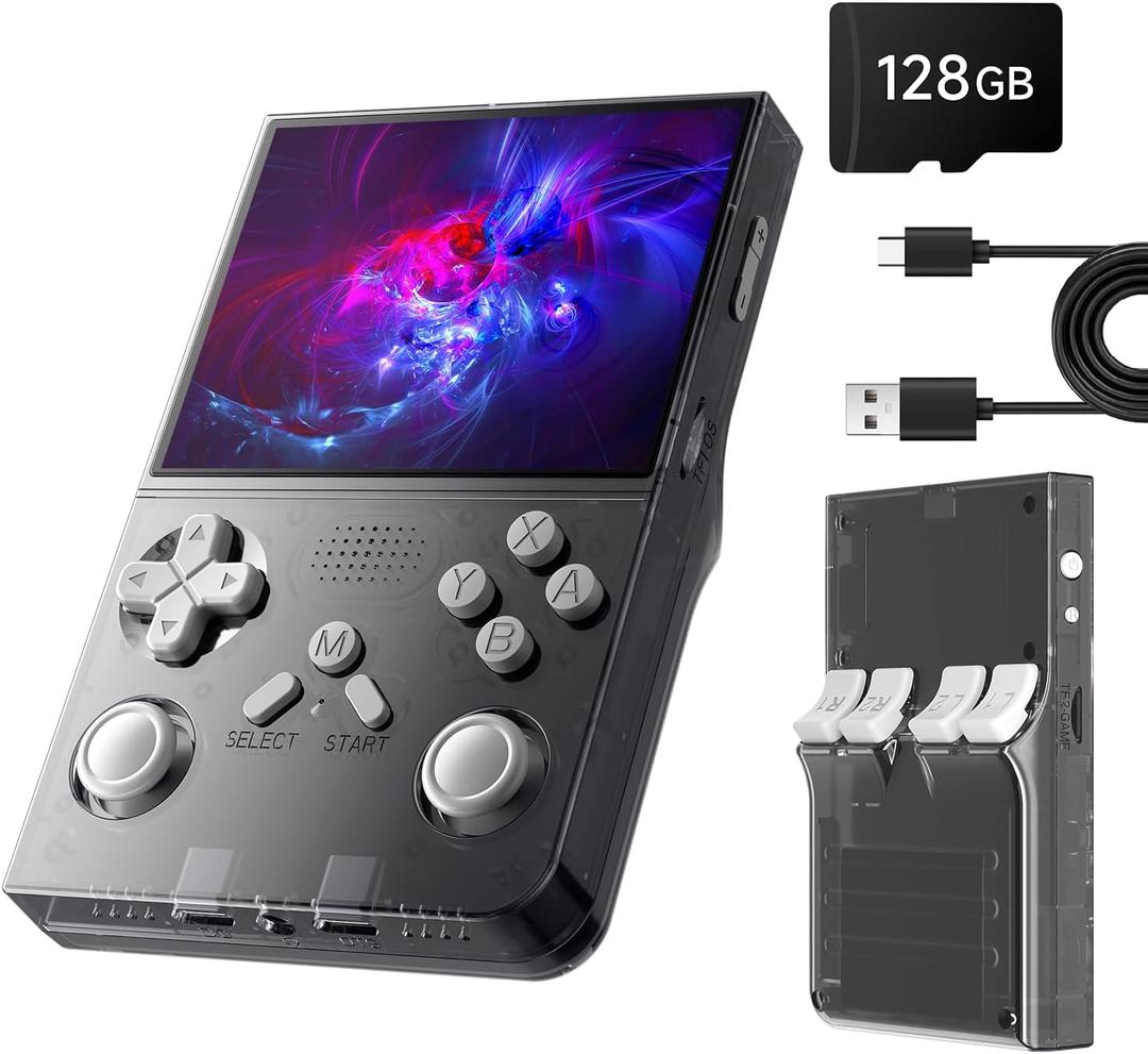 R40 Retro Handheld Game Console - Open Source System,3.5" IPS Screen, 18,000+ Classic Games, 128G TF Card, 3000mAh Battery, Portable Gaming Player for Travel, Retro Gaming Console, Black