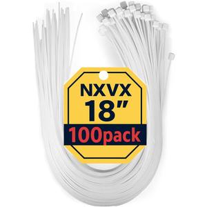 NXVX 18 Inch Heavy Duty Nylon Zip Ties 100PCS White Cable Ties for Home, Garden, Industrial & Automotive Use