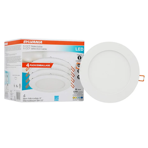 SYLVANIA LED 6" Slim Microdisk Recessed Downlight Junction Box, 16W, CCT 5 Color Selectable, 2700K/3000K/3500K/4000K/5000K, 1200 Lumens, Dimmable - 4 Pack (61406)