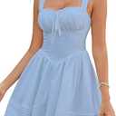 HTZMO Women Summer Casual Square Neck Mini Sundress Corset A Line Flowy Swing Cute Graduation Party Short Dress Size S