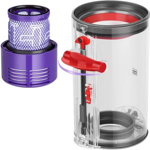 Upgraded Dust Bin Replacement Compatible With Dyson Dyson V10 SV12 Animal and Absolute Models Only,NOT For V7 V8 V11 V12 V15, Canister Bin for Part No.969509-01 with 1 HEPA Filter