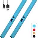 2 PCS Candle Lighter,Windproof Flameless Electric Lighter with LED Power Display  Safety Switch, Upgraded Plasma USB Rechargeable Lighters for Birthday Camping BBQ (Blue)