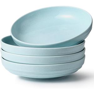 HAPPY KIT Stoneware 9'' Pasta Bowls 42oz Set of 4, Ocean Current Blue