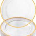 Goodluck 25 Pack Reusable Plastic Clear Charger Plates with Gold Rim, 12-Inch, for Dinner, Wedding, Party, Event Table Decoration, Clear&Gold