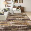 Shag Rugs for Living Room 8x10, Ultra Soft Abstract Brown Big Fuzzy Rugs for Bedroom, 8 x 10 Fluffy Shaggy Plush Carpet Girls Kids Room Dorm Upgrade Non-Slip