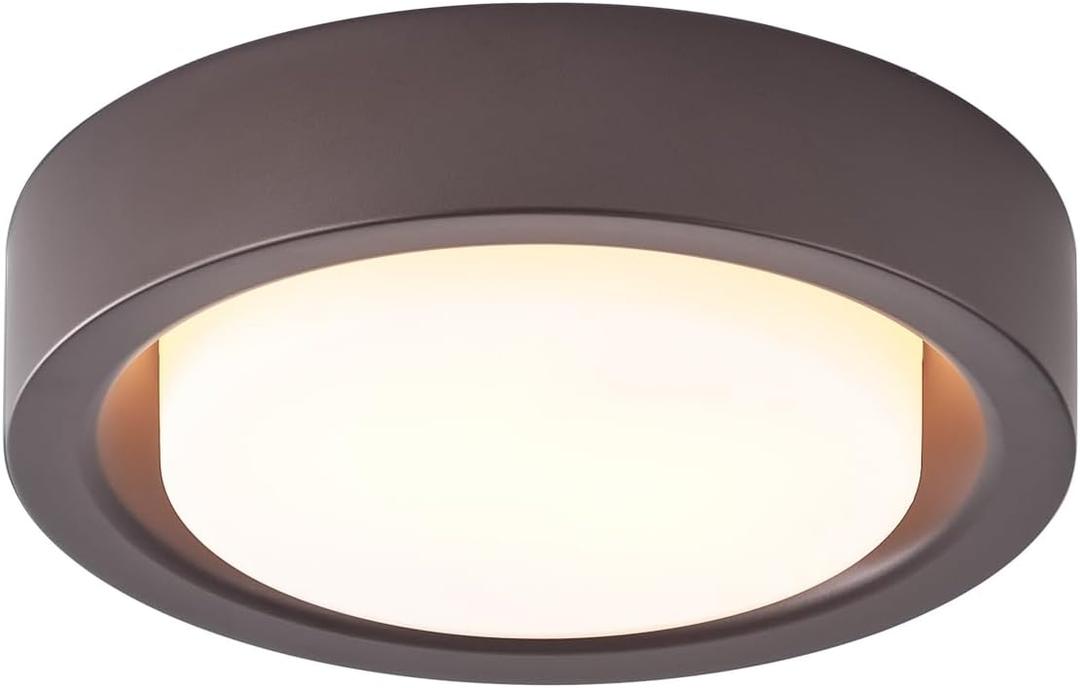 13 Inch Flush Mount Ceiling Light,Oil Rubbed Bronze Finish Plate with Frosted Glass Shade,Round Ceiling Lighting Fixture for Hallway Bedroom Closet Livingroom Kitchen Stairwell (Oil Rubbed Bronze)