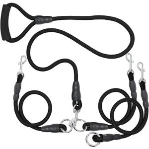 3 Dog Leash No Tangle Heavy Duty Detachable 360 Swivel Device Multiple Dog Leash with Padded Handle for Two/Three Pets (30-200 Lbs)