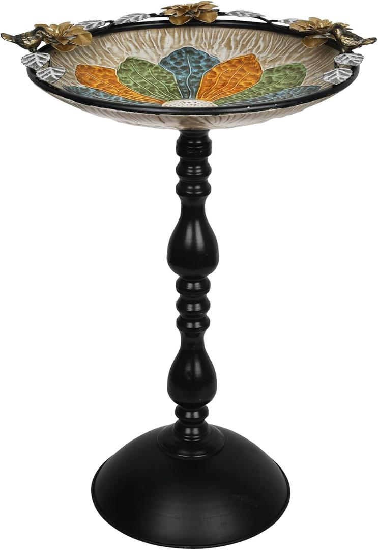 Solution4Patio 17.7" Metal Bird Bath for Outdoors with Flower Perch, Weather-Resistant Heavy-Duty Steel, Stable 25.6" Tripod Base & Textured Petal Bowl, Easy-Clean Garden Dcor