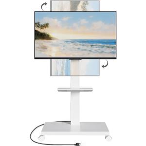Neothm Mobile TV Stand with Power Outlet, Tilting & Swivel Rolling TV Cart for 32-75 Inch TVs, Height Adjustable Portable TV Stand with Shelf, Portrait/ Landscape, 88 lbs Capacity, Max VESA 600x400mm
