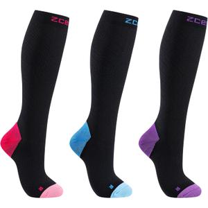 Men & Women's Compression Socks 20-30mmHg 3 Pairs for Nurses,Pregnancy,Travel,Running,Athletic,Cycling (Black/Pink+black/Blue+black/Purple)
