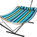 SUPERJARE Hammock with Stand, 2 Person Heavy Duty Hammock with Padded Cotton, Detachable Pillow & Strong Curved-Bar & Portable Carrying Bag, Perfect for Outdoor & Indoor - Dark Cyan