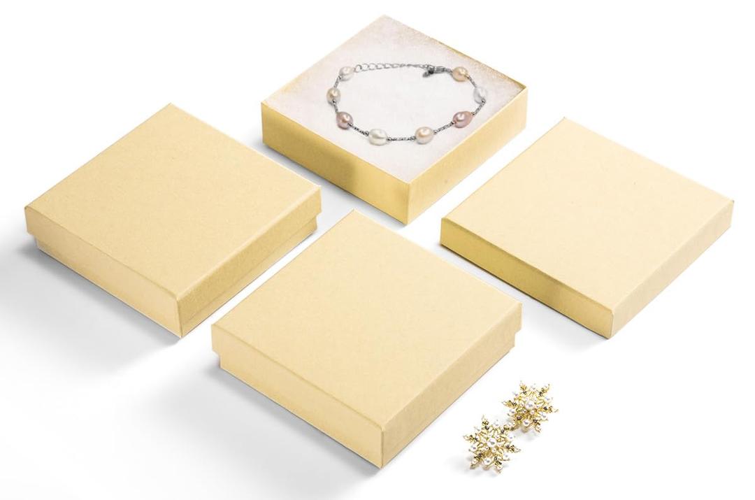 MESHA Jewelry Boxes Bulk 96PC, Matte Cardboard Gift Boxes, Cotton Filled Box with Lids, Brown 3.5x3.5x1 Inch, Bulk Square Small Kraft Gift Boxes