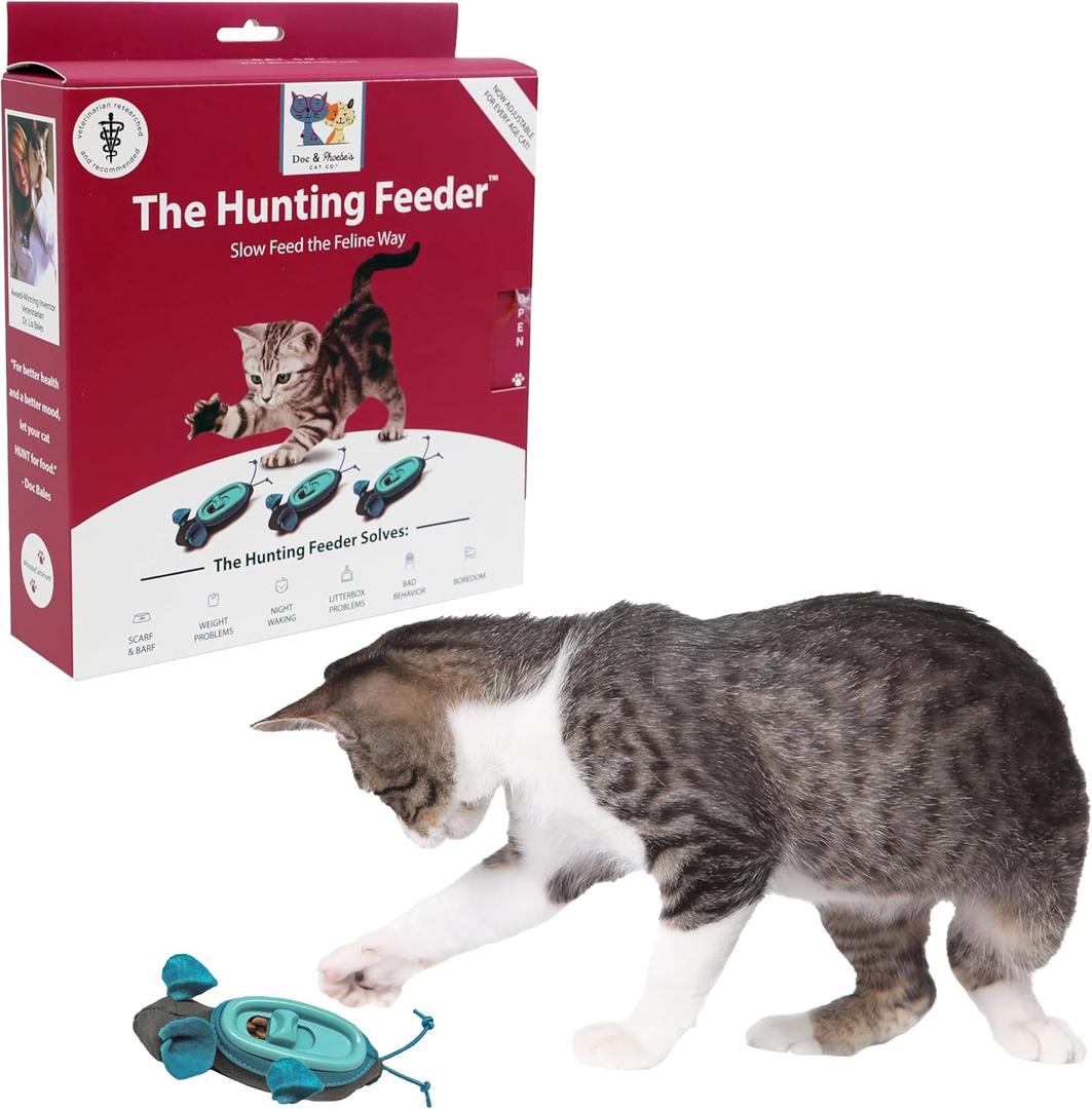 SPOT Doc and Phoebe's Cat Hunting Feeder - Interactive Indoor Slow Feeder & Treat Dispenser Toy, Encourage Natural Instinct to Hunt, Solve Behavioral Problems & Obesity, Set Includes 3 Mice and Scoop