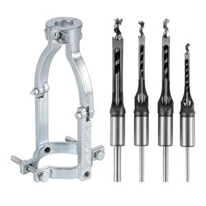 Square Hole Drill Bit Adapter with 4pcs Square Hole Drill Bit, Mortising Attachment for Drill Press, Mortise Machine, Power Tool Accessory for Drill Machines