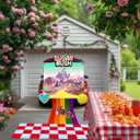 Trunk or Treat Car Decorations Kit,7 Pcs Pink Party Decor,Girls' Birthday Party,Candy Backdrop Banner,Rainbow Road,Red White Plastic Cover, with 4 Pcs Sugar Themed Stickers for SUV Truck Garage Door