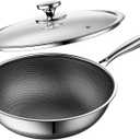Wok,Hybrid 12-Inch Wok with Lid,Nonstick Stainless Steel Woks & Stir-fry pans,Dishwasher-Friendly,PFAS PFOA PTFE Free, Oven-Safe Up to 600°F,Compatible with All Cooktops