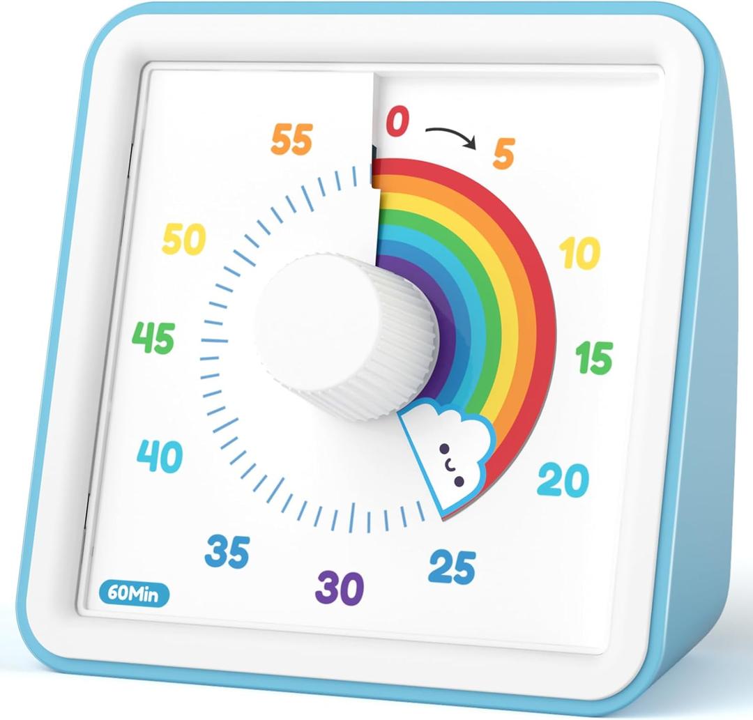 LIORQUE 60 Minute Visual Timer for Kids, Visual Countdown Timer for Classroom Office Kitchen with 'Rainbow' Pattern Design, Pomodoro Timer with Silent Operation (Batteries Included) (Blue) LIORQUE 60 Minute Visual Timer for Kids, Visual Countdown Timer for Classroom Office Kitchen with 'Rainbow' Pattern Design, Pomodoro Timer with Silent Operation (Batteries Included) (Blue)