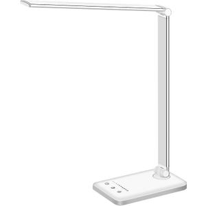 White crown LED Desk Lamp Dimmable Table Lamp Reading Lamp with USB Charging Port, 5 Lighting Modes, Sensitive Control, 30/60 Minutes Timer (White, First-Generation)